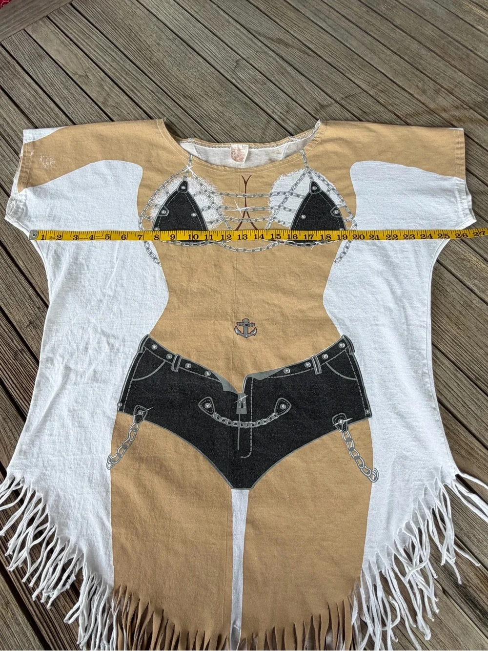 Vintage Biker Chic Bikini Illusion Beach Pool T-Shirt Coverup Fringe M/L GUC
